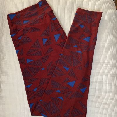 New Womans LuLaRoe Bordeaux Blue Triangle Geo Pattern Leggings TC